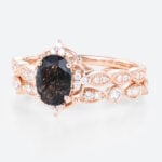 Oval Cut Black Rutilated Quartz​ Ring Set Vintage Inspired Bridal Ring Elegant Engagement Ring in Rose Gold