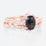 Oval Cut Black Rutilated Quartz​ Ring Set Vintage Inspired Bridal Ring Elegant Engagement Ring in Rose Gold