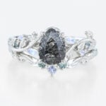 1ct Pear Cut Black Rutilated Quartz Ring Set Garden-Themed Bridal Ring Set in White Gold