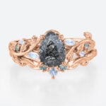 1ct Pear Cut Black Rutilated Quartz Ring Set Garden-Themed Bridal Ring Set in Rose Gold