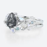 1ct Pear Cut Black Rutilated Quartz Ring Set Garden-Themed Bridal Ring Set in White Gold