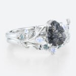 1ct Pear Cut Black Rutilated Quartz Ring Set Garden-Themed Bridal Ring Set in White Gold