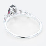 Pear Shaped Black Rutilated Quartz Botanical Ring with Ruby Accents in White Gold
