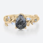 1ct Pear Shaped Black Rutilated Quartz Ring Leafy Vine Engagement Ring in Yellow Gold