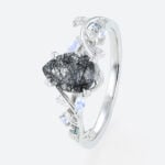 1ct Pear Shaped Black Rutilated Quartz Ring Leafy Vine Engagement Ring in White Gold