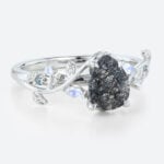 1ct Pear Shaped Black Rutilated Quartz Ring Leafy Vine Engagement Ring in White Gold