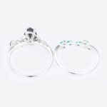 Pear Shaped Black Rutilated Quartz Nature-Inspired Bridal Ring Set with Emerald Accents in White Gold