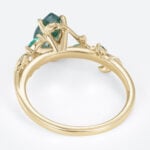 Nature-Inspired Pear Cut Moss Agate Ring​ with Emerald Accents in Yellow Gold