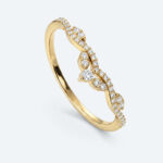 Round Cut Lab Grown Diamond Vintage Leaf Chevron Curved Wedding Band (5)