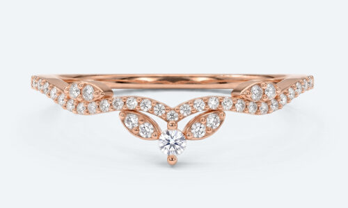 Lab Diamond Curved Wedding Ring Vintage Leaf Chevron Bridal Band