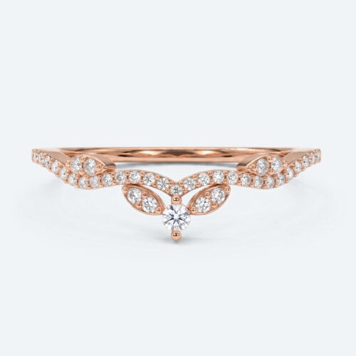 Round Cut Lab Grown Diamond Vintage Leaf Chevron Curved Wedding Band