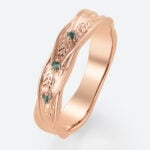 Round Moss Agate Wide Band Rings​ Leaf Vine Wavy Wedding Band in Rose Gold