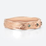Round Moss Agate Wide Band Rings​ Leaf Vine Wavy Wedding Band in Rose Gold
