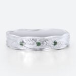 Round Moss Agate Wide Band Rings​ Leaf Vine Wavy Wedding Band in White Gold