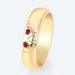 Round Cut Ruby Ring Wide Band Ring with Engraved Skull Design in Yellow Gold
