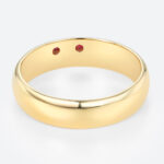 Round Cut Ruby Ring Wide Band Ring with Engraved Skull Design in Yellow Gold