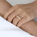 Round Cut Ruby Ring Wide Band Ring with Engraved Skull Design in Yellow Gold