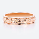 Solid Metal Wide Wedding Bands Leaf & Bead Relief Textured Wedding Band with Continuous Pattern in Rose Gold