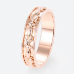 Solid Metal Wide Wedding Bands Leaf & Bead Relief Textured Wedding Band with Continuous Pattern in Rose Gold