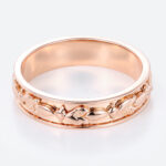 Solid Metal Wide Wedding Bands Leaf & Bead Relief Textured Wedding Band with Continuous Pattern in Rose Gold