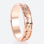 Solid Metal Wide Wedding Bands Leaf & Bead Relief Textured Wedding Band with Continuous Pattern in Rose Gold