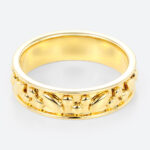 Solid Gold Band Solid Metal Leaf & Bead Textured Wide Wedding Band in Yellow Gold