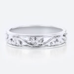 Solid Wide Bands Vine & Scroll Textured with Raised Relief Detailing in White Gold
