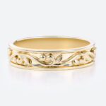Solid Wide Bands Vine & Scroll Textured with Raised Relief Detailing in Yellow Gold