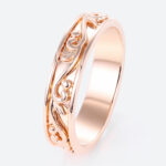 Solid Wide Bands Vine & Scroll Textured with Raised Relief Detailing in Rose Gold