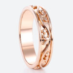Solid Wide Bands Vine & Scroll Textured with Raised Relief Detailing in Rose Gold