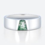 Tapered Baguette Cut Moss Agate Wide Wedding Bands​ Modern Wedding Band in White Gold