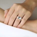 Tapered Baguette Cut Moss Agate Wide Wedding Bands​ Modern Wedding Band in White Gold