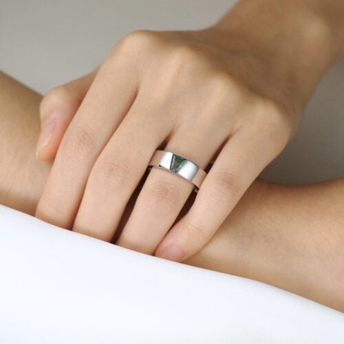 Tapered Baguette Cut Moss Agate Wide Wedding Bands​ Modern Wedding Band in White Gold