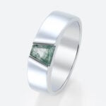 Tapered Baguette Cut Moss Agate Wide Wedding Bands​ Modern Wedding Band in White Gold