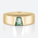 Tapered Baguette Cut Moss Agate Wide Wedding Bands​ Modern Wedding Band in Yellow Gold