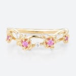 0.14ctw Round Cut Pink Sapphire Rings Flower Stackable Wedding Band in Yellow Gold