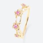 0.14ctw Round Cut Pink Sapphire Rings Flower Stackable Wedding Band in Yellow Gold