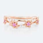 0.14ctw Round Cut Pink Sapphire Rings Flower Stackable Wedding Band in Rose Gold