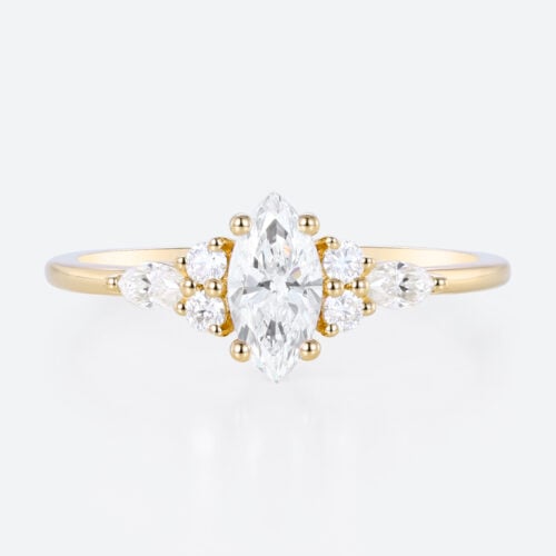 0.5ct Marquise Cut Lab Grown Diamond Rings​ Cluster 4-Prong Engagement Ring in Yellow Gold