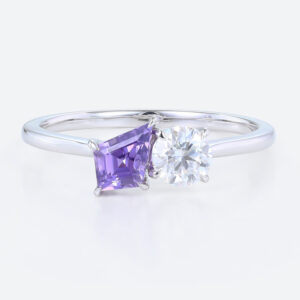 Toi Et Moi Ring Round Lab Diamond with Kite Purple Sapphire Ring in White Gold