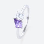 Toi Et Moi Ring Round Lab Diamond with Kite Purple Sapphire Ring in White Gold