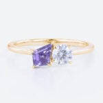 Toi Et Moi Ring Round Lab Diamond with Kite Purple Sapphire Ring in Yellow Gold