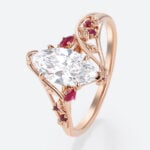 1.5ct Marquise Cut Lab Diamond Ring​ Nature-Inspired Ruby Accent 6-Prong Engagement Ring in Rose Gold
