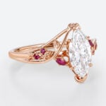 1.5ct Marquise Cut Lab Diamond Ring​ Nature-Inspired Ruby Accent 6-Prong Engagement Ring in Rose Gold