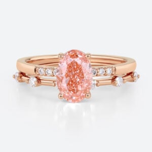 1.5ct oval Lab Pink Diamond Ring Set Elegant Classic 4-Prong Bridal Ring Set in Rose Gold