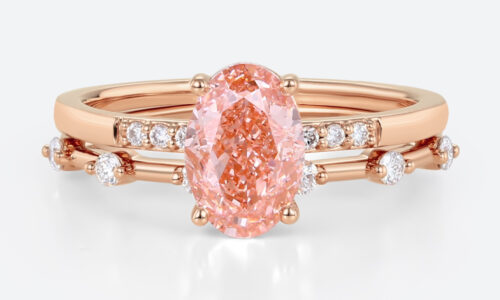 1.5ct oval Lab Pink Diamond Ring Set Elegant Classic 4-Prong Bridal Ring Set in Rose Gold
