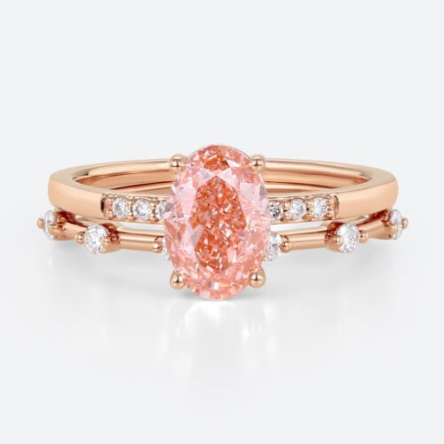 1.5ct oval Lab Pink Diamond Ring Set Elegant Classic 4-Prong Bridal Ring Set in Rose Gold