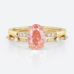 1.5ct Lab Pink Diamond Ring Set Elegant Classic 4-Prong Bridal Ring Set in Yellow Gold