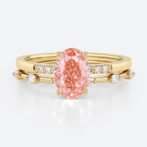 1.5ct Lab Pink Diamond Ring Set Elegant Classic 4-Prong Bridal Ring Set in Yellow Gold