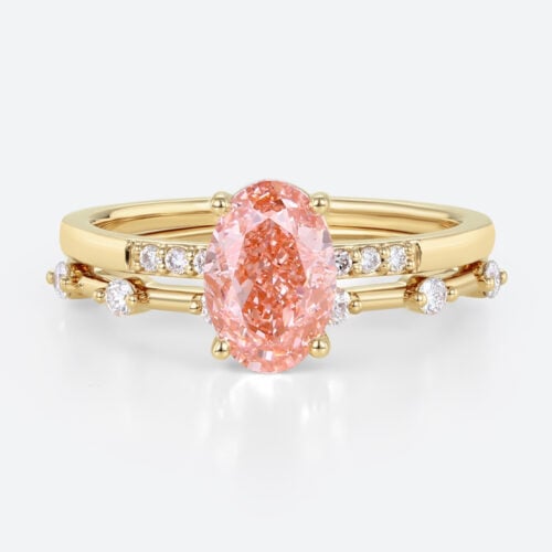 1.5ct Lab Pink Diamond Ring Set Elegant Classic 4-Prong Bridal Ring Set in Yellow Gold